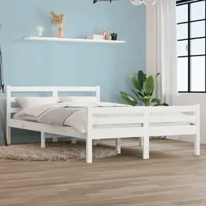 vidaXL Cadre de lit Blanc Bois massif 140x200 cm pas cher