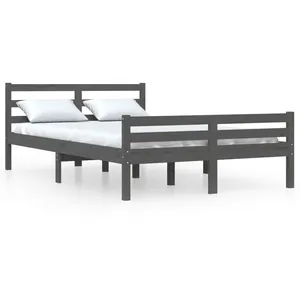vidaXL Cadre de lit Gris Bois massif 150x200 cm Très grand pas cher