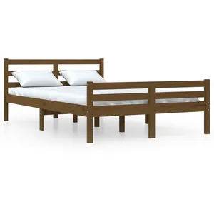 vidaXL Cadre de lit Marron miel Bois massif 140x190 cm pas cher