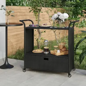 Comparateur de prix : vidaXL Chariot de bar avec tiroir Noir 100x45x97 cm Résine tressée