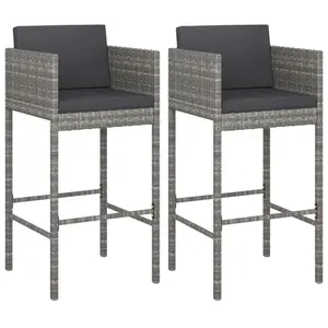 vidaXL Tabourets de bar lot de 2 avec coussins gris résine tressée pas cher