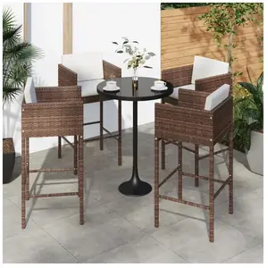 vidaXL Tabourets de bar lot de 4 avec coussins marron résine tressée pas cher