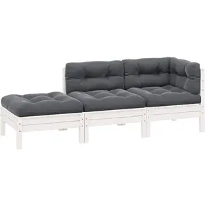 vidaXL Salon de jardin 3 pcs avec coussins Blanc Bois de pin solide pas cher