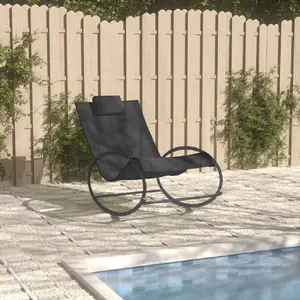 vidaXL Chaise longue avec oreiller acier et textilène noir pas cher