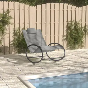 vidaXL Chaise longue avec oreiller acier et textilène gris pas cher