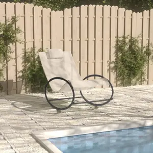 vidaXL Chaise longue avec oreiller acier et textilène crème pas cher