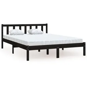 vidaXL Cadre de lit Noir Bois de pin massif 135x190 cm Double pas cher