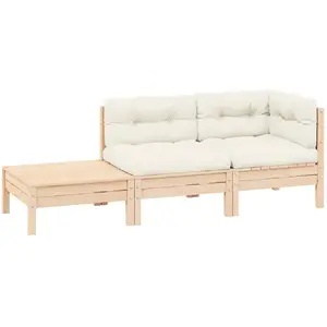 vidaXL Salon de jardin 3 pcs avec coussins crème Bois de pin massif pas cher