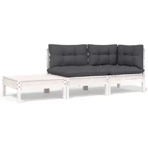 vidaXL Salon de jardin 3 pcs avec coussins Blanc Bois de pin massif pas cher