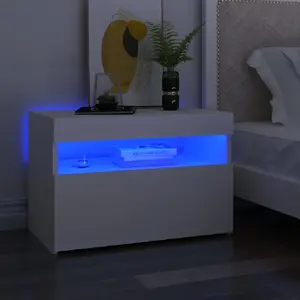 vidaXL Table de chevet avec lumières LED Blanc 60x35x40 cm pas cher