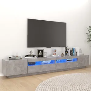 Comparateur de prix : vidaXL Meuble TV avec lumières LED Gris béton 260x35x40 cm