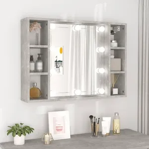 Comparateur de prix : vidaXL Armoire à miroir avec LED Gris béton 76x15x55 cm