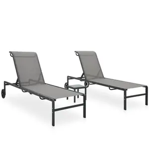 Comparateur de prix : vidaXL Vidaxl Chaises Longues Lot De 2 Avec Table Textilène Et Acier