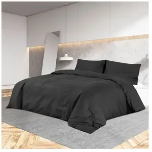 vidaXL Ensemble de housse de couette Noir 200x200 cm Microfibre légère pas cher