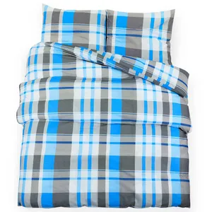 vidaXL Ensemble de housse de couette Bleu et gris 200x200 cm Coton pas cher
