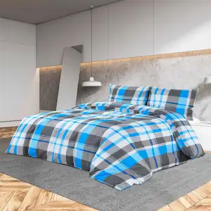 VIDAXL Ensemble de housse de couette Bleu et gris 200x220 cm Coton pas cher