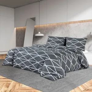 vidaXL Ensemble de housse de couette Gris 200x200 cm Coton pas cher