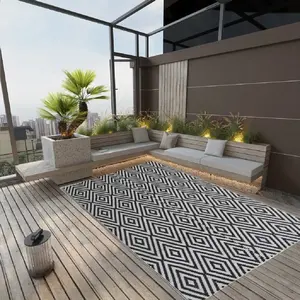 Comparateur de prix : Vidaxl - Tapis d'extérieur Noir 140x200 cm pp White and black