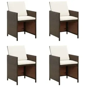 vidaXL Chaises de jardin avec coussins lot de 4 Résine tressée Marron pas cher