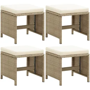 vidaXL Tabourets de jardin 4 pcs avec coussins Résine tressée Beige pas cher