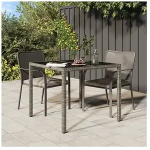 vidaXL Table de jardin 90x90x75 cm Verre trempé et résine tressée Gris pas cher