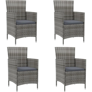 vidaXL Chaises de jardin avec coussins 4 pcs Résine tressée Gris pas cher