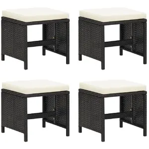 vidaXL Tabourets de jardin 4 pcs avec coussins Résine tressée Noir pas cher