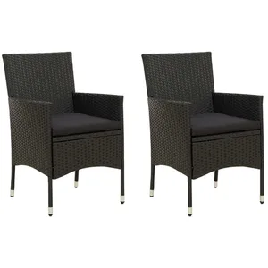 vidaXL Chaises de jardin 2 pcs avec coussins Résine tressée Noir pas cher