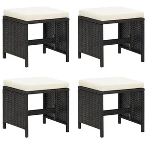 vidaXL Tabourets de jardin avec coussins 4 pcs noir résine tressée pas cher