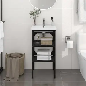 Comparateur de prix : vidaXL Cadre de lavabo de salle de bain Noir 40x38x83 cm Fer