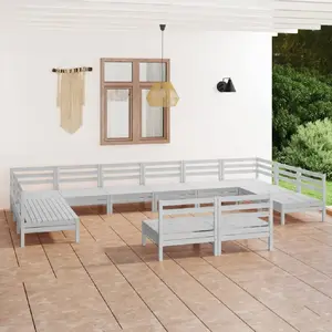 vidaXL Salon de jardin 12 pcs Blanc Bois de pin massif pas cher