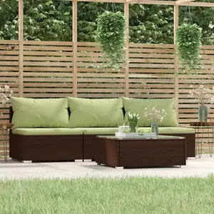 vidaXL Salon de jardin 4 pcs avec coussins Marron Résine tressée pas cher