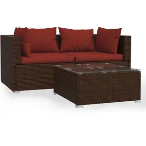 vidaXL Salon de jardin 3 pcs avec coussins Marron Résine tressée pas cher