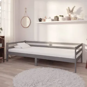 vidaXL Lit de repos avec matelas 90x200 cm Gris Bois de pin massif pas cher