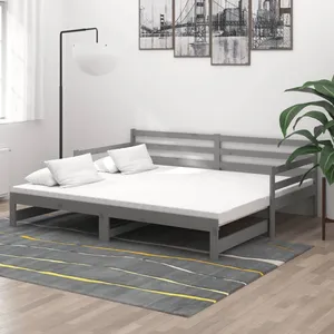 vidaXL Lit coulissant 2x(90x200) cm Gris Bois de pin massif pas cher