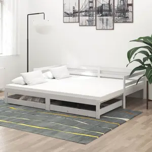 vidaXL Lit coulissant 2x(90x200) cm Blanc Bois de pin massif pas cher