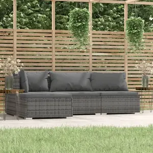 vidaXL Salon de jardin 4 pcs avec coussins Gris Résine tressée pas cher