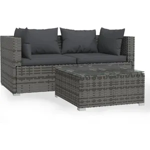 vidaXL Salon de jardin 3 pcs avec coussins Gris Résine tressée pas cher