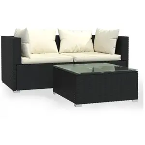 vidaXL Salon de jardin 3 pcs avec coussins Noir Résine tressée pas cher