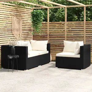 Comparateur de prix : vidaXL Salon de jardin 3 pcs avec coussins Noir Résine tressée