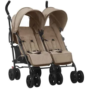 vidaXL Poussette à deux places Taupe Acier