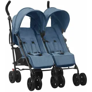 vidaXL Poussette à deux places Bleu marine Acier
