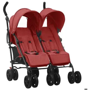 vidaXL Poussette à deux places Rouge Acier pas cher