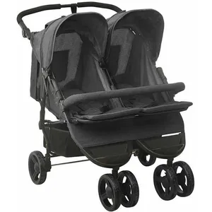 vidaXL Poussette à deux places Anthracite Acier