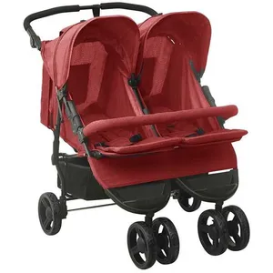 vidaXL Poussette à deux places Rouge Acier pas cher