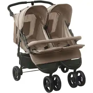 vidaXL Poussette à deux places Taupe Acier
