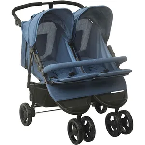 SMARTGROUPSTORE vidaXL Poussette à deux places Bleu marine Acier