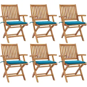 vidaXL Chaises pliables de jardin avec coussins lot de 6 Bois de teck pas cher