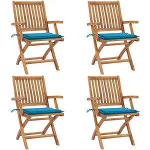 vidaXL Chaises pliables de jardin avec coussins lot de 4 Teck solide pas cher