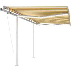 vidaXL Auvent automatique capteur de vent et LED 3x2,5m Jaune et blanc pas cher